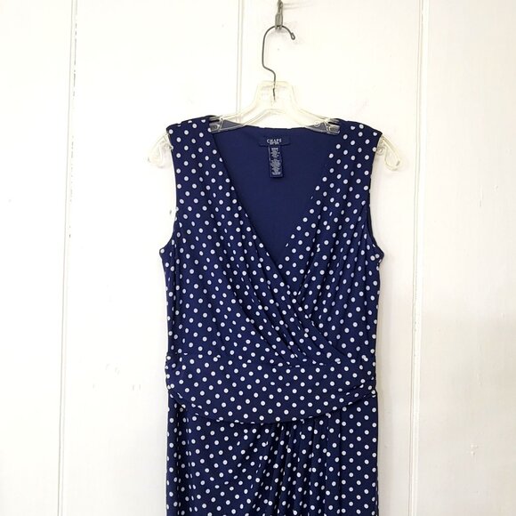 Chaps Navy Blue Polka Dot Sleeveless Dress - Picture 2 of 4